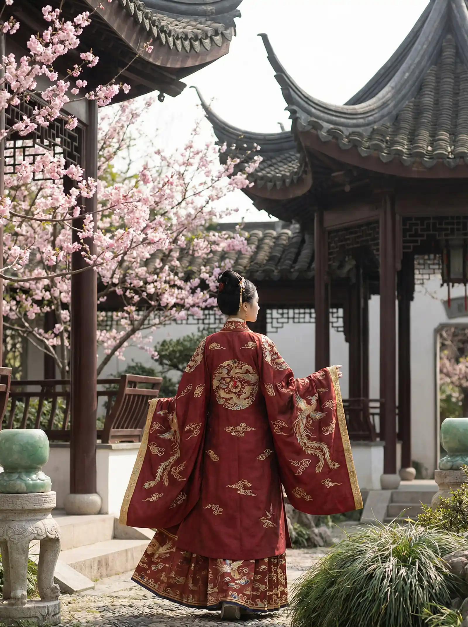 avhd101 明制汉服红色凤凰刺绣